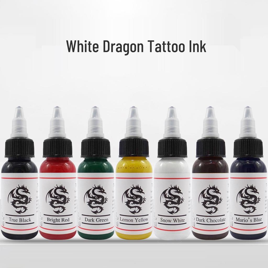 Oulan Tattoo Equipment White Dragon 7-Color Tattoo Ink Set - 30ml Pigment for Practice & Tattoo Tools