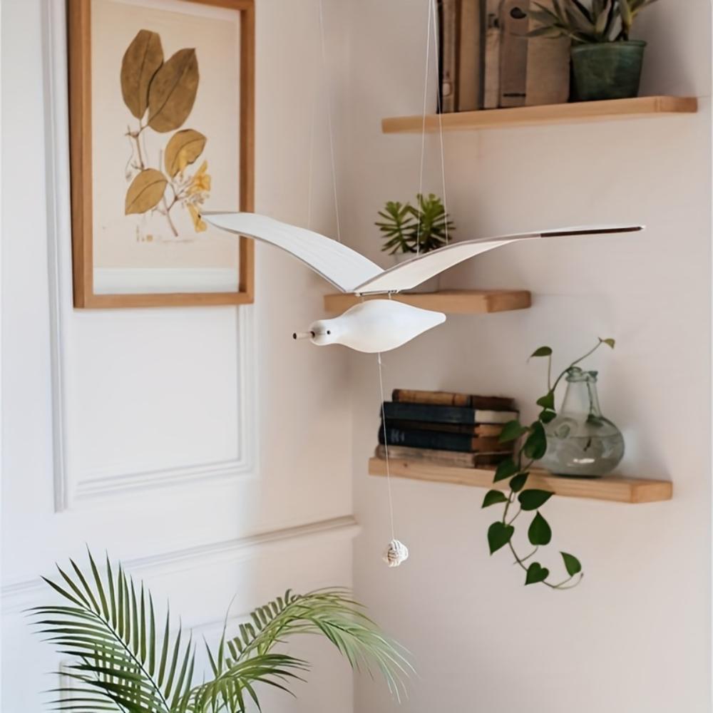Hanging Wooden Seagull Decor,Flying Seagull Ornament,Creative Ceiling Pendant for Kids Room,B&B and Hotel