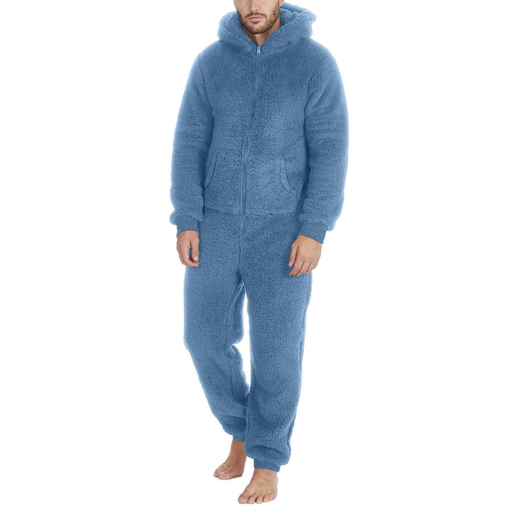 Men's Zipper Warm Plush Jumpsuit Warm Pajamas