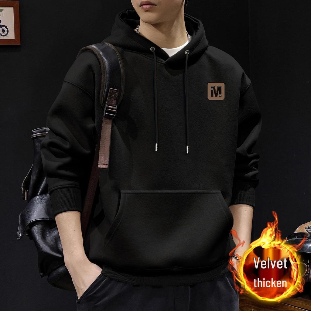 Men's Trendy Heavyweight Fleece-Lined Hooded Sweatshirt - Long Sleeve Autumn/Spring Outerwear
