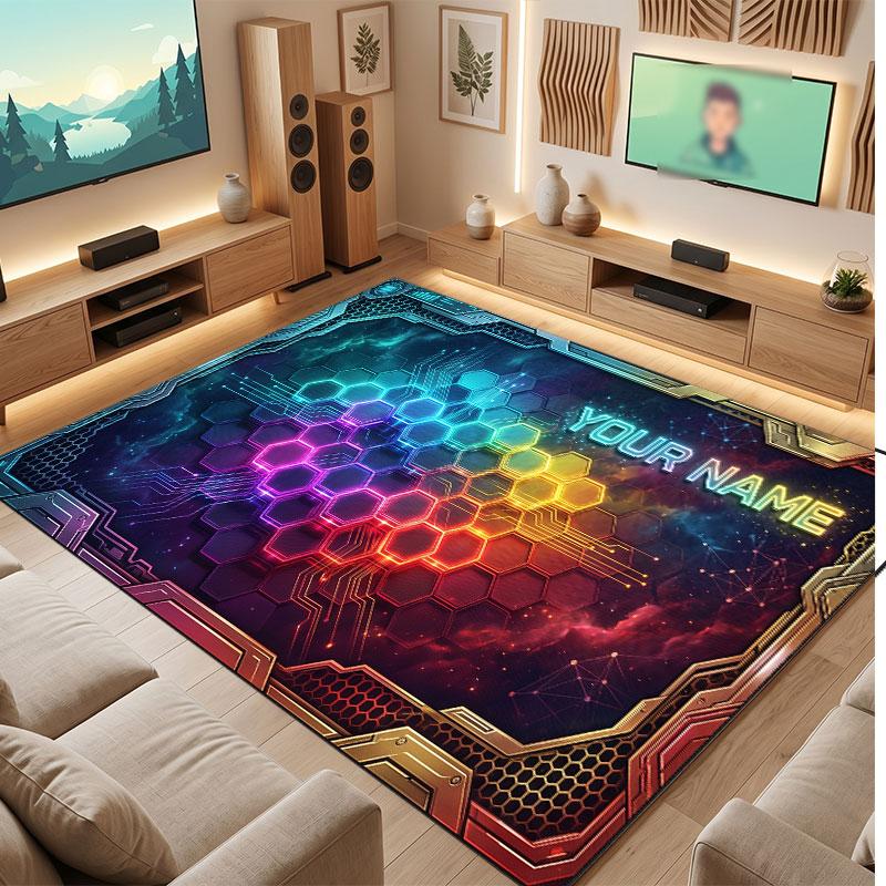 Abstract Geometric Theme Crystal Velvet Floor Rug Personalized Custom Name Text Warm Carpet Home Decoration