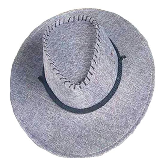 Fashionable Outdoor Cap Western Cowboy Hat with Windbreak Rope for Men, Wide Brim Linen Sun UV Protection Travel, Halloween Cosplay Costume,