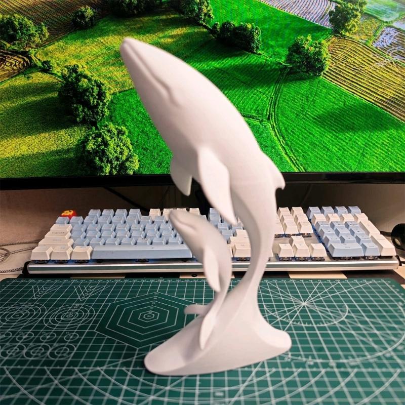 Office Desk Whale Figure Accent, Mother Whale and Calf Sculpture for Shelf Display Entryway Cabinet and Home Ocean Accent