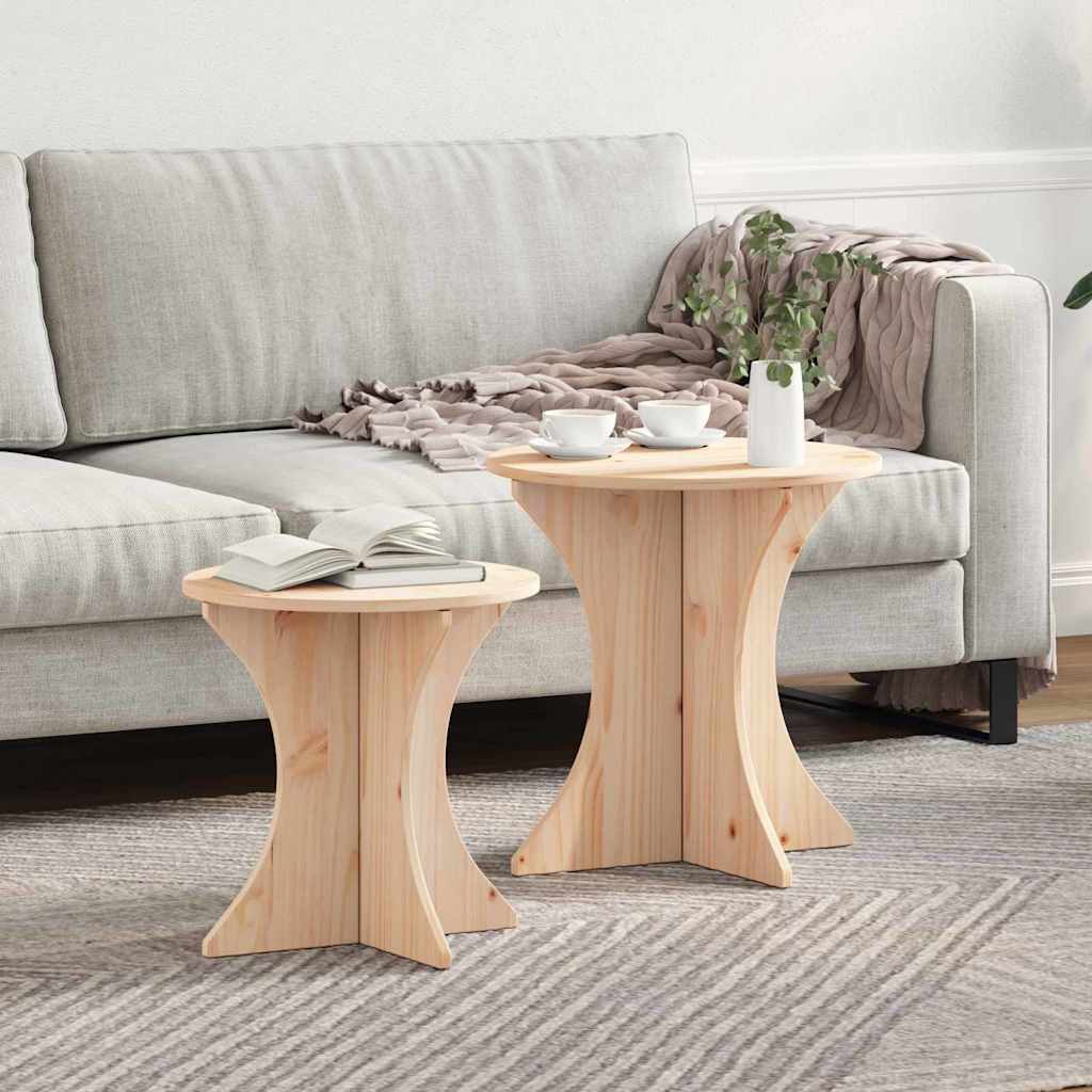 Coffee Table Set 2 pcs Natural Solid Pine Wood