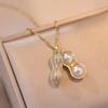 Elegant Korean-Style Peanuts Pendant Necklace with Cubic Zirconia and Pearl