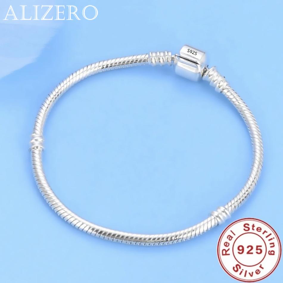 

Famous Original Certified 925 Silver Bracelet for Women DIY Charms Beads Snake Link Chain Classic Wrist Jewelry 16cm