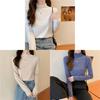 Spring Autumn Winter Knitwear T Shirt For Women With Wood Ears Trim And Half High Neck In Soft Fabric