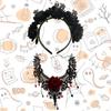 Skull Rose Hair Bands & Necklace Set Novelty Day of The Dead Headpiece  for Women
