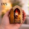 Decorative Door Frame Accents Opening Fairy with Hidden Gnome Scene, Miniature Wooden Wall Decor, Archway 2D Flat Reading Scene Hinged for Baseboard,