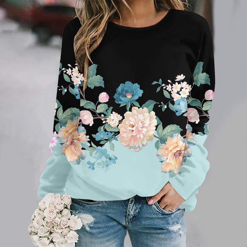 2025 Autumn and Winter  Fashion Round Neck Long Sleeve Printed Elegant Casual Loose
