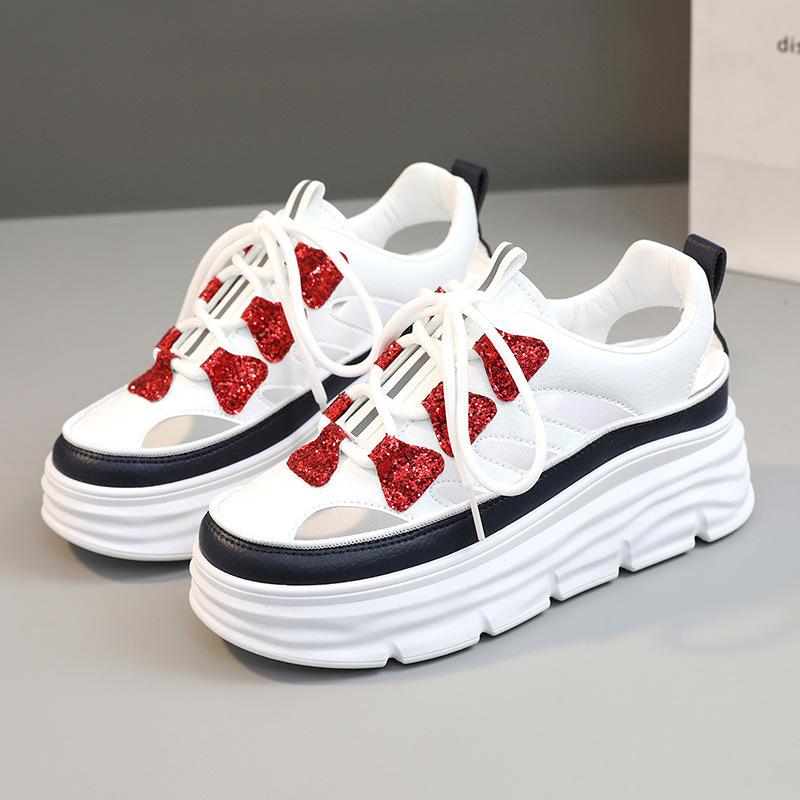 

W new breathable summer tide hollow thick sole inner height increase casual shoes student 34 красный