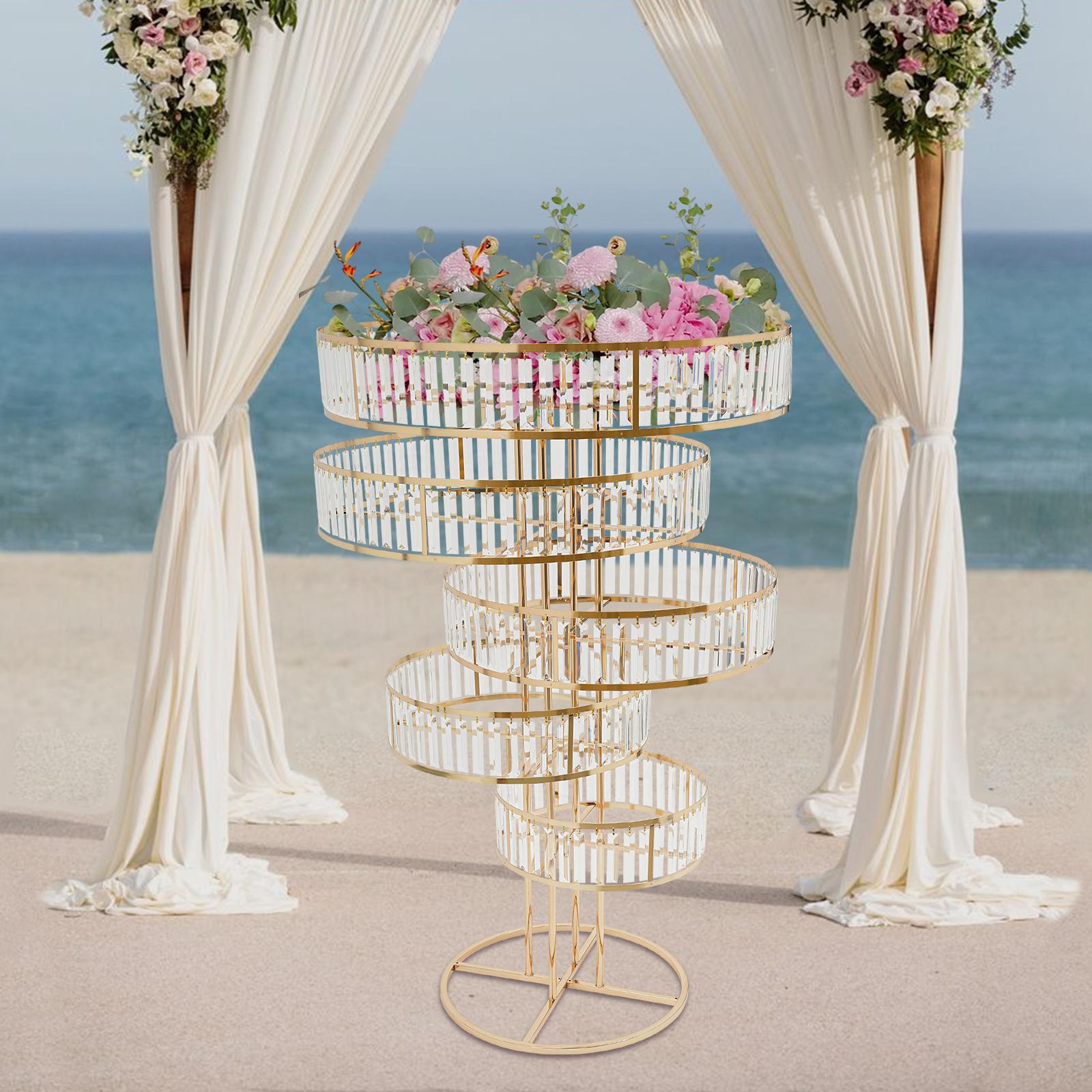 

5-Tier Round Crystal Pedestal Stand for Wedding & Home Decor, Gold Floral Display Centerpiece,Multi-Tiered Arrangement Stand золотой