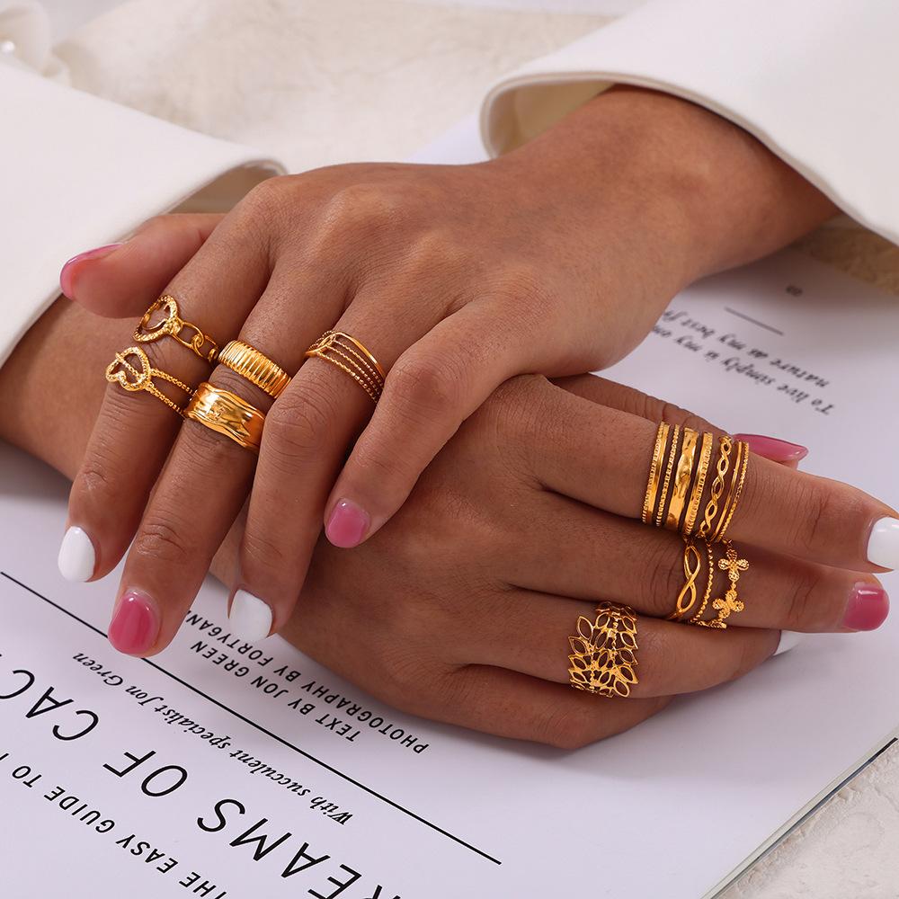 Fashion Commuting Simple Geometric Jewelry Hollow Multi-layer Texture Splicing Design Sense Index Finger Ring Titanium Steel Open Ring