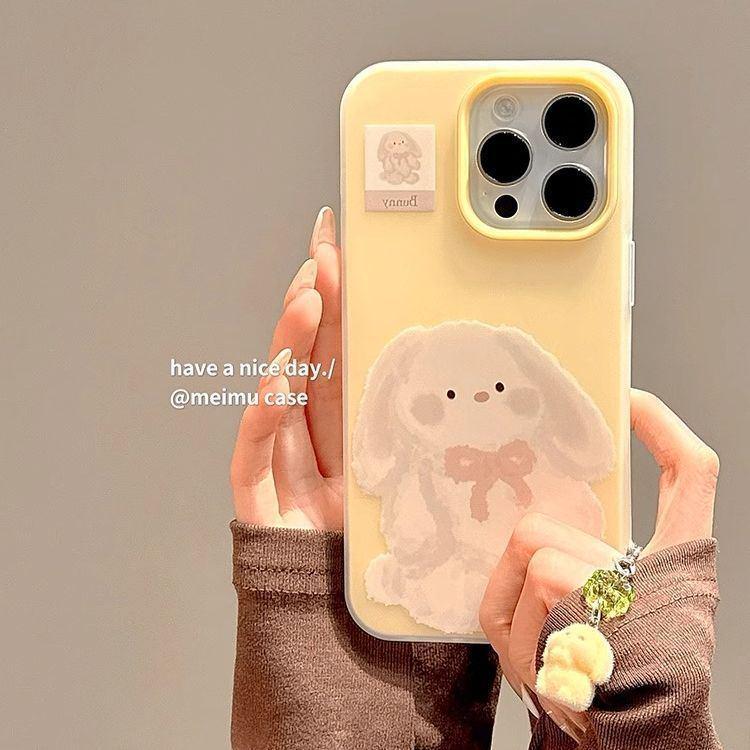 

Bowknot Rabbit Cartoon Drop-Proof Phone Case for Apple 17 Promax, 13 Series - Two-in-One Jelly Design Apple 15