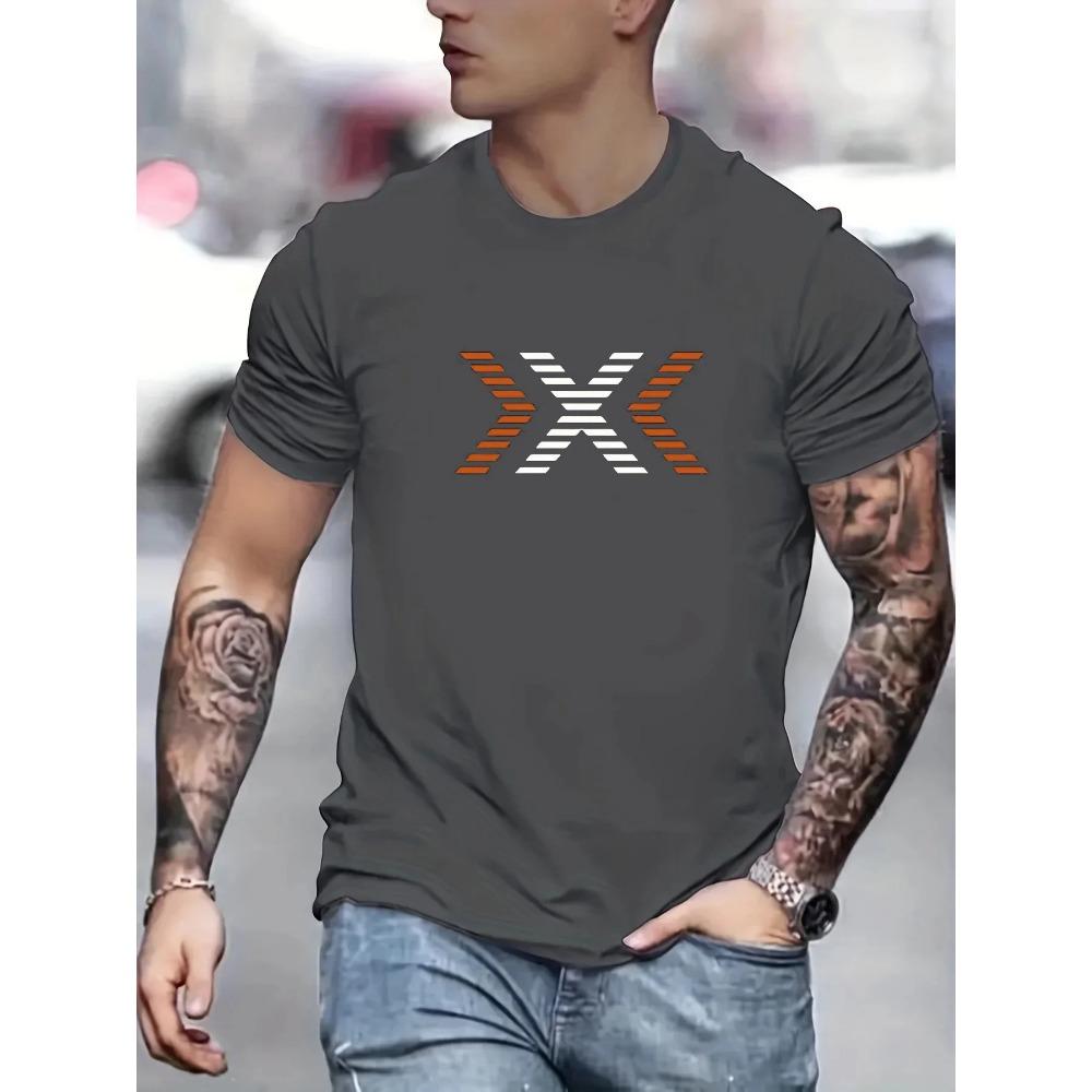 Men's Summer 100% Cotton Fashion Pattern Printed Loose Large Casual Round Neck Short Sleeve T-shirt  Casual Letter Pattern Tops
