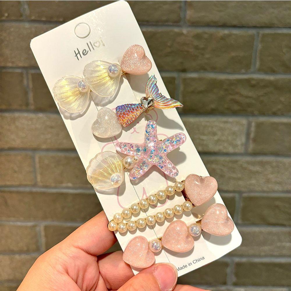 

5pcs Shiny Ocean Shell Hair Clips Resin Starfish Shell Duckbill Clip Ladies/Girls рожевий