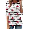 Women's Loose Casual Long Sleeve Top Round Neck Button Pull Stripe Prints T Shirt