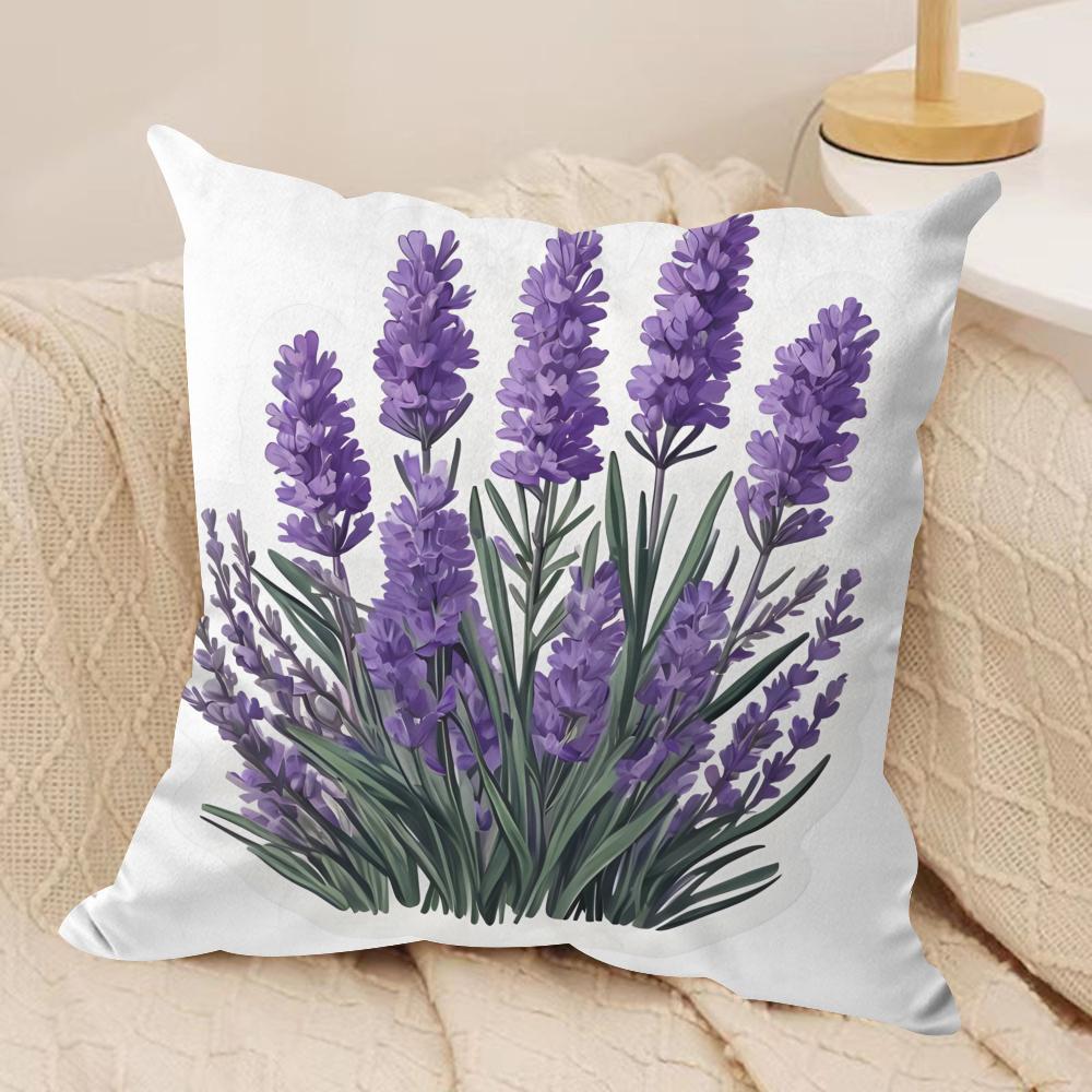 L-Lavender Cushion Cover Soft Plush Fabric Double-Sided Printed Sofa Cushion Cover for All Seasons Home Decor Gift