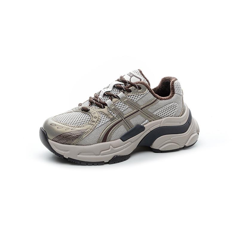 Platform dad shoes women's spring 2025 new leather breathable mesh splicing fashion shallow mouth casual sports shoes