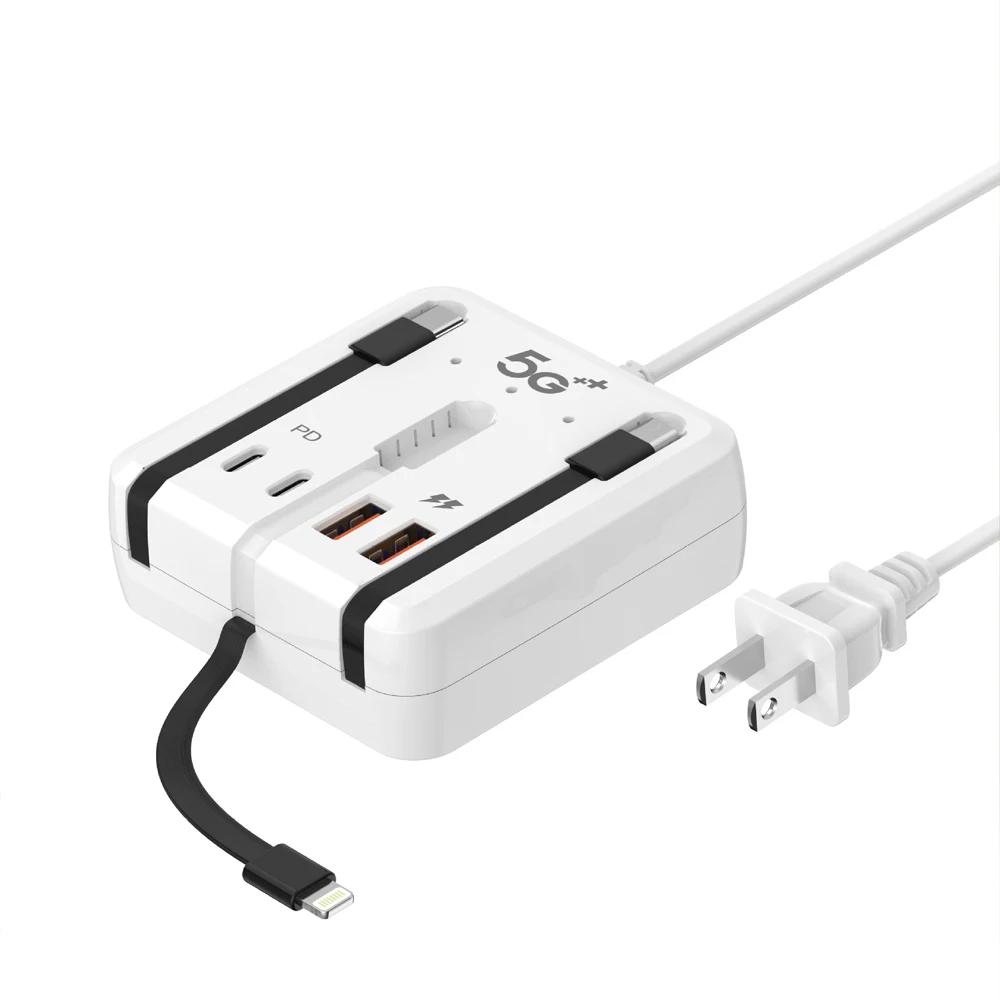 66W USB Type C Charger Multi Ports PD Fast Charging Wall Charger With Data Cable For iPhone Huawei Desktop Charger Adapter