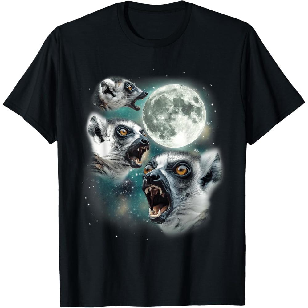 Three Lemur Moon | 3 Lemurs Howling Funny Weird Cursed Meme T-Shirt XS чёрный