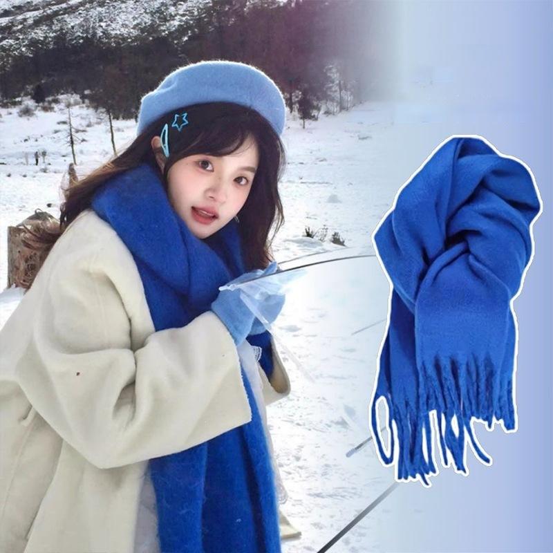 Mohair plaid scarf women's winter sea salt milk coffee blue thickened atmosphere warm student shawl scarf