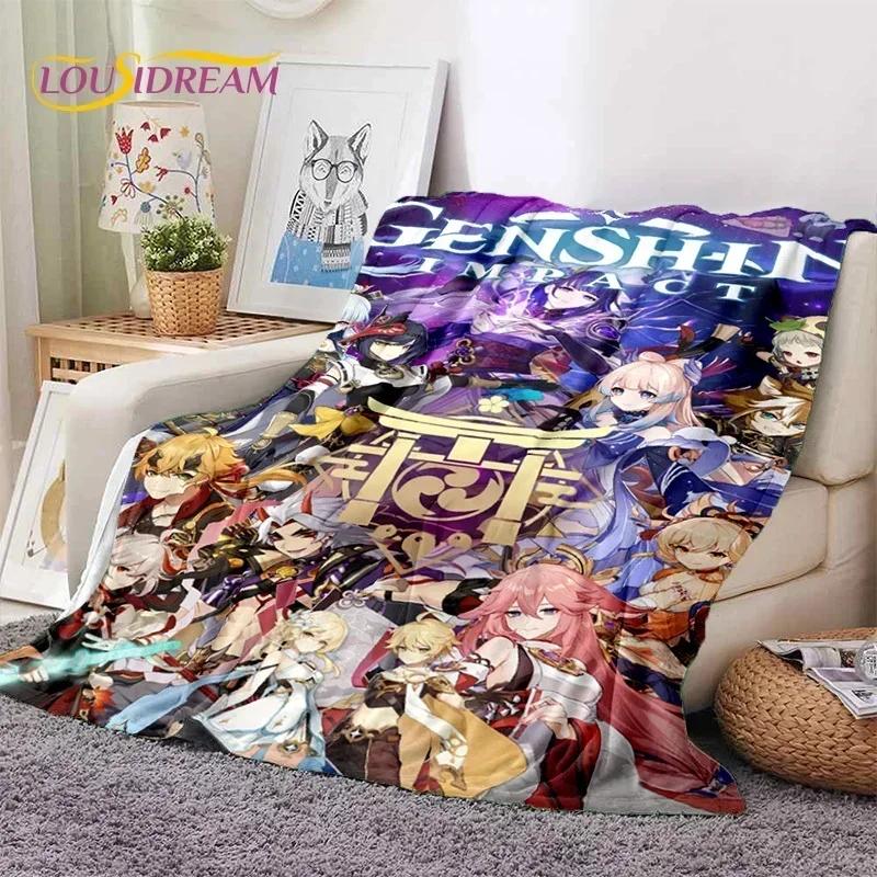 3D Niedliche Genshin Impact Cartoon Spiel Weiche Flanelldecke für Betten Schlafzimmer Sofa Picknick, Überwurfdecke für Outdoor-Freizeit Nickerchen Geschenk