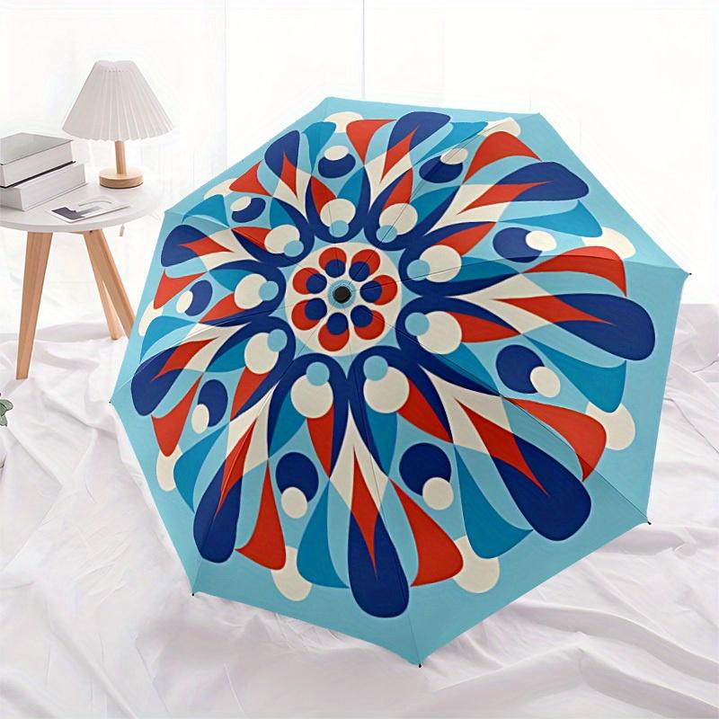 

1 шт. Автоматический складной зонт-трость с 8 ребрами, ветрозащитный, с цветочной мандалой. Для путешествий и ежедневных поездок, подходит для всех сезонов.