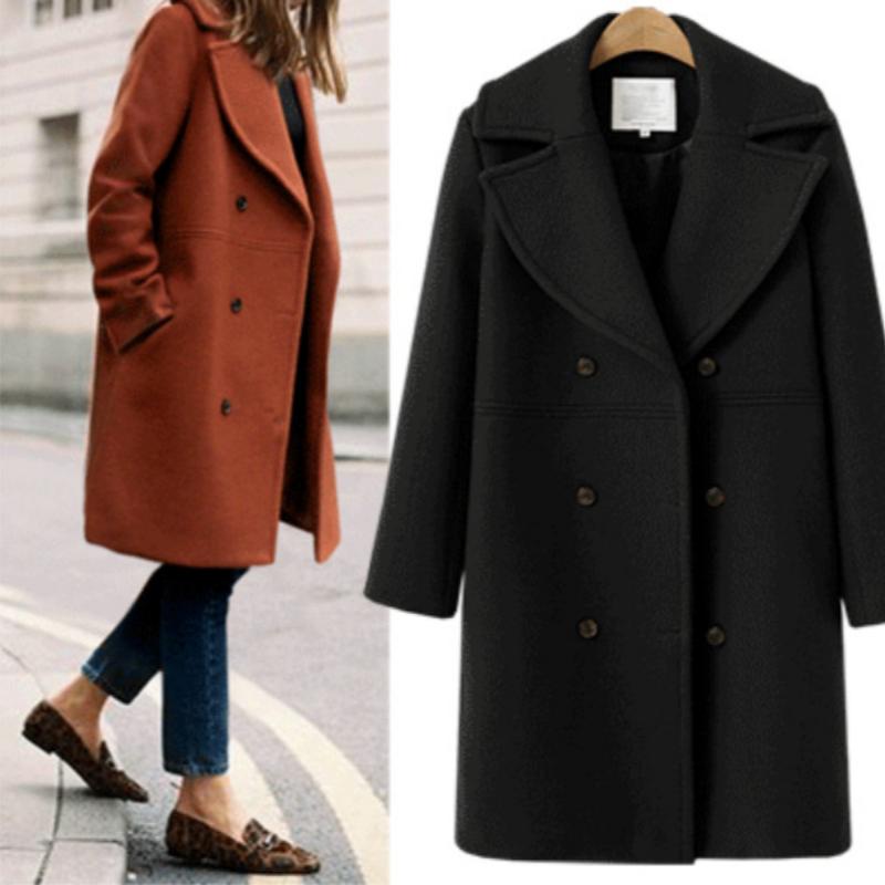 Autumn and Winter Plus Size Women's Woolen Coat Double-breasted Mid-length Trench Coat
