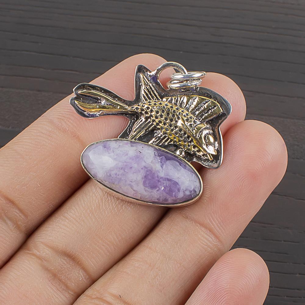 

Natural Lepidolite Gemstone 925 Sterling Silver Jewelry Designer Pendant 1.17 AJP-2213