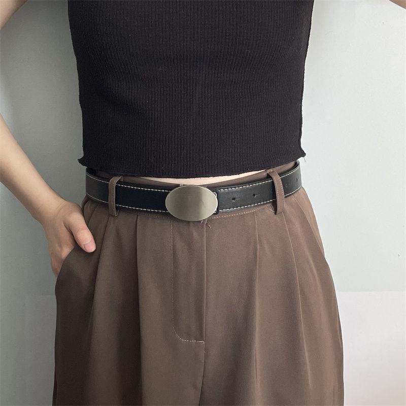 Stylish Smooth Buckle Black Pu Belt For Men And Women With Versatile Design For Casual Wear