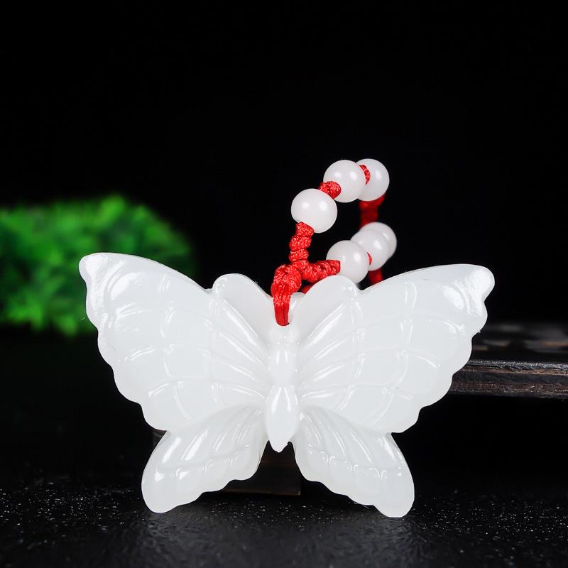 Afghan Mutton Fat White Jade Butterfly Unisex Pendant