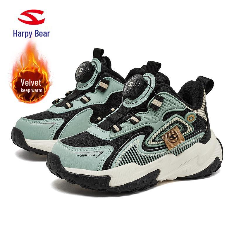 

Happy Bear Plush Winter Kids Sneakers - Warm Girls Casual Running Shoes 34 чорний/зелений