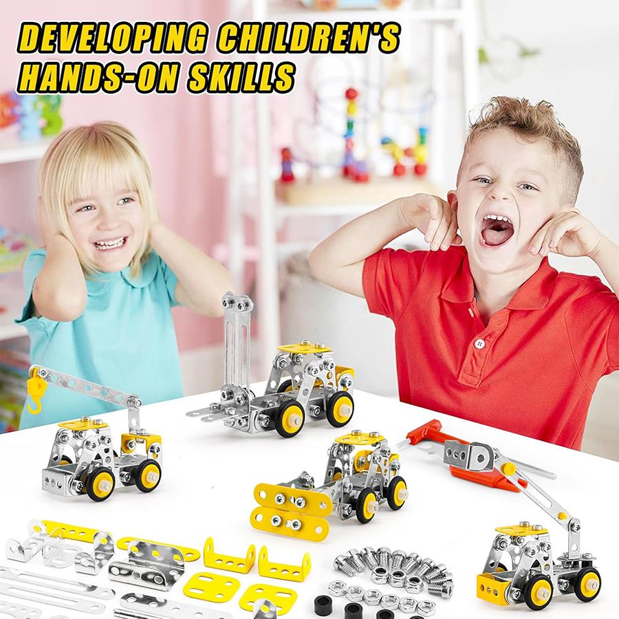 Building Blocks Toys Metal Engineering Vehicles Model Kit Block Toys 4 Models Construction Vehicles Building Sets for Kids
