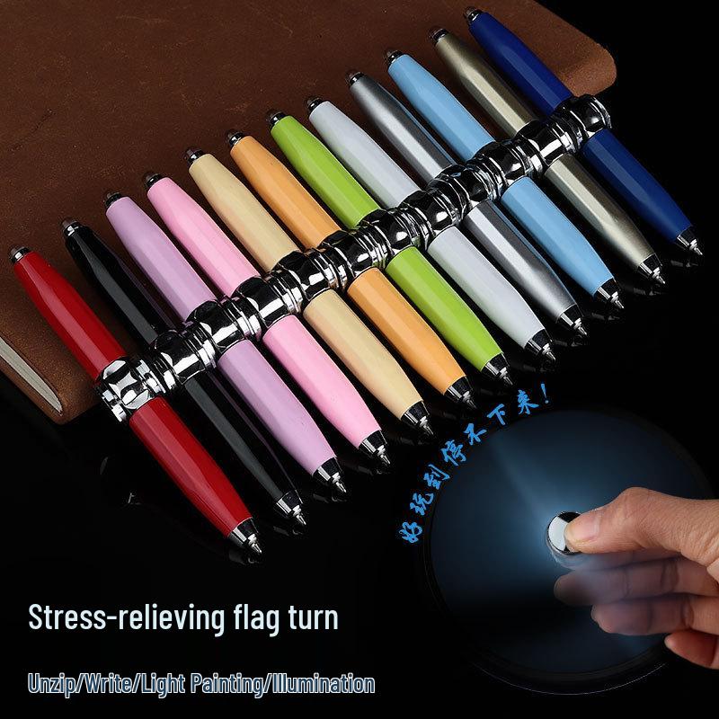 Creative Luminous Multifunction Spinner Pen with LED Light – Writable Decompression Ballpoint.