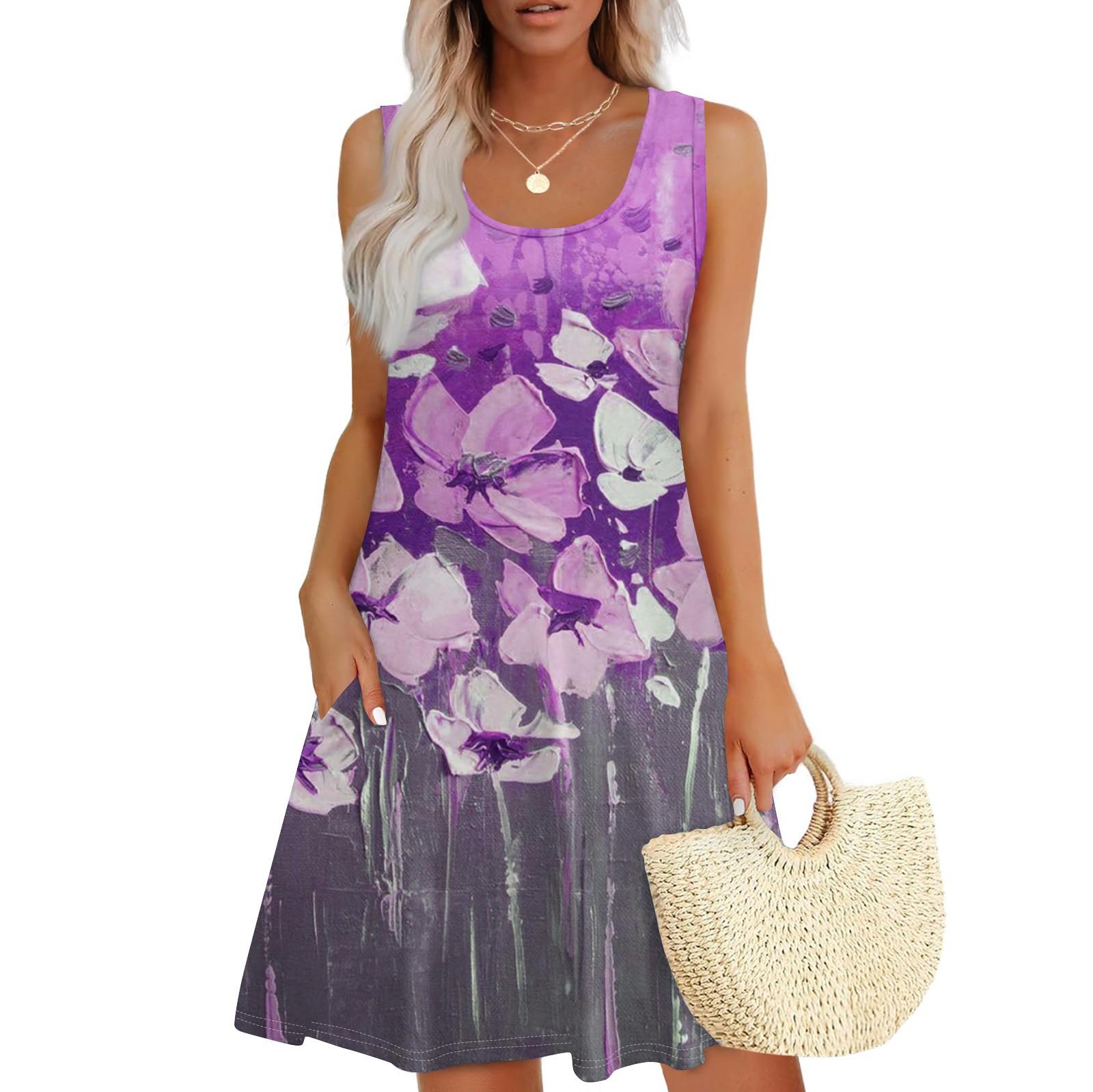 

Женские повседневные платья на каждый день для свиданий с карманами без рукавов свободные платья M фиолетовый