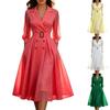 Women's V-Neck Long Sleeve Midi Dress - Color with Fitted Waist for and Casual Wear