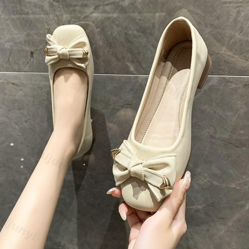 Women Flat Shoes Autumn 2026 New Comfortable Square Toe Shallow Mouth Butterfly Knot Casual Shoes Soft Sole Female Single Shoes