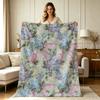 All-Season Soft Flannel Blanket with Pastel Lilac Floral Print for Sofa Couch Bed Office Living Room Warm Cozy Throw Blanket for Indoor Outdoor Use