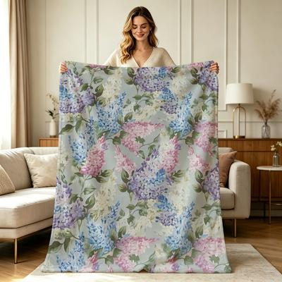 All-Season Soft Flannel Blanket with Pastel Lilac Floral Print for Sofa Couch Bed Office Living Room Warm Cozy Throw Blanket for Indoor Outdoor Use