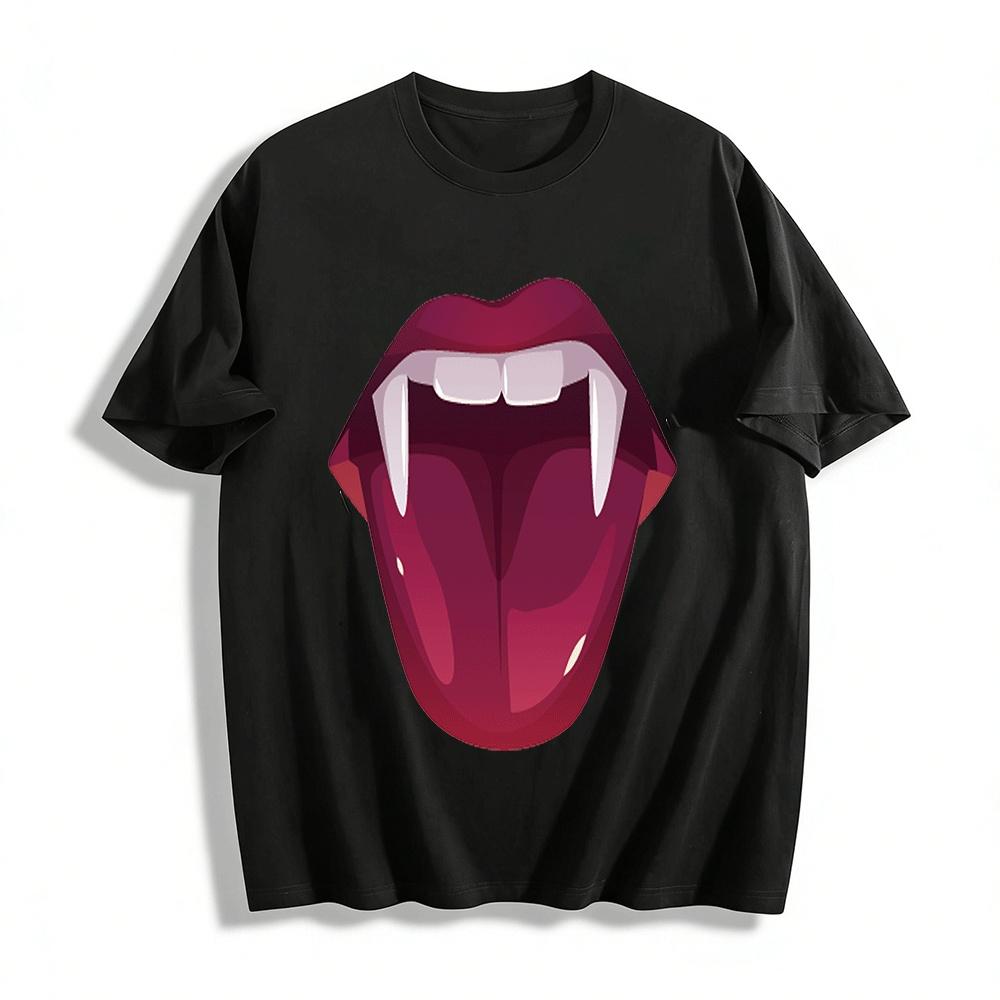 Vampire Mouth Print Dark Style Trendy Loose Casual Top Pure cotton T-shirt XXS