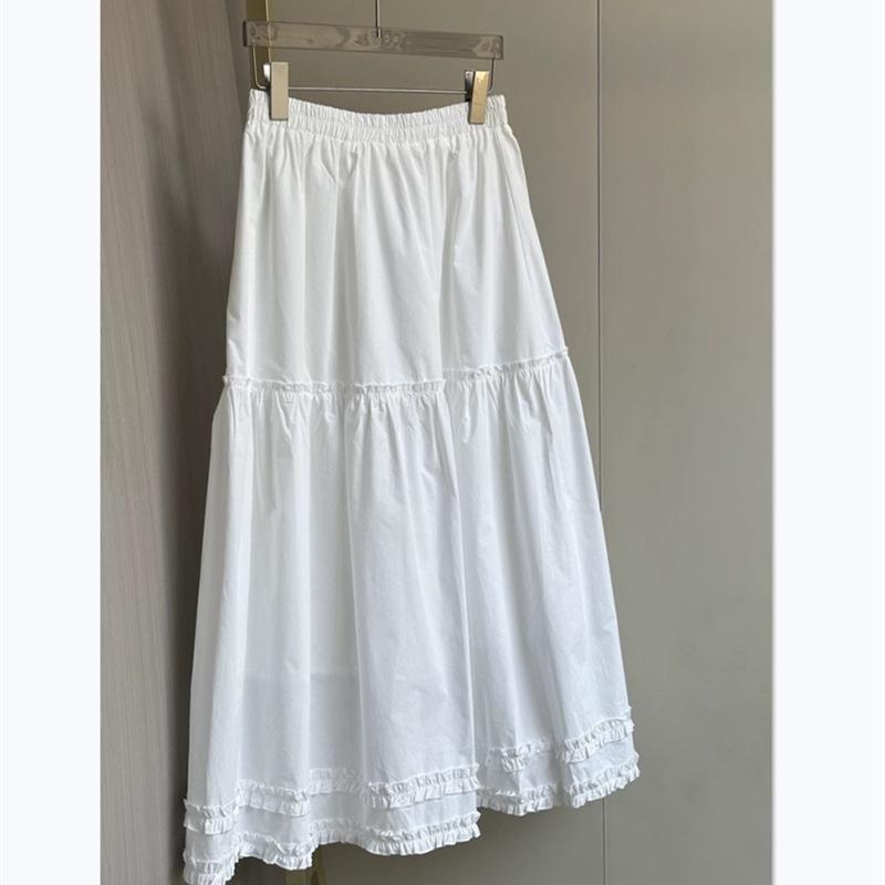 Spring 2026 High Waist Patchwork Wood Ear Ruffle Korean Style Long Cake Skirt