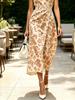 2026 Summer Sleeveless Leopard Print Midi Dress, Beige Waist Tie Work Casual Dress