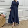 ZANZEA Women Casual Round Neck Long Sleeve Muslim Long Dress