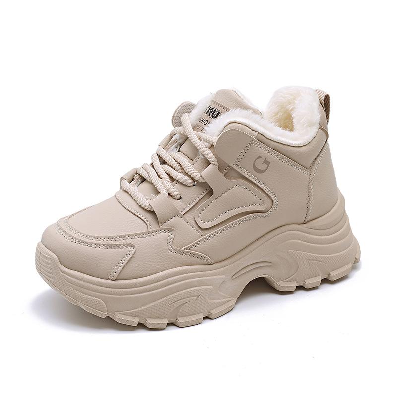New winter high-top sneakers are comfortable and not tired, piled cotton shoes, non-slip women's shoes