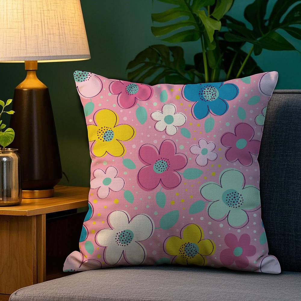 Home Decor Colorful Floral Pattern Decorative Pillow Covers Pattern Cushion Cover Suitable for Sofa Bedroom Car Pillow Cover