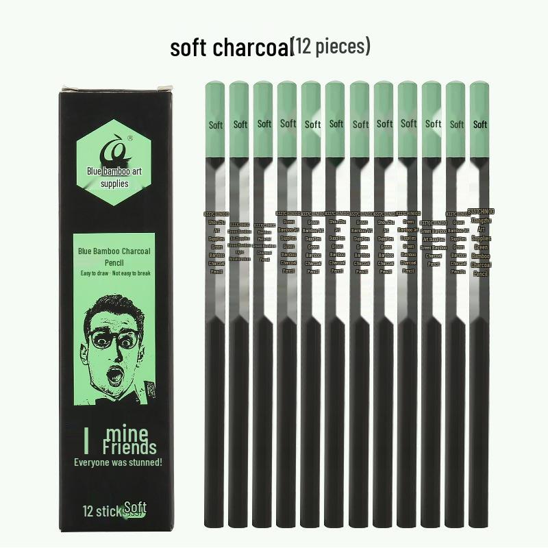 Mali Cotton Willow Charcoal Stick in Green Bamboo Barrel for Art, Sketching, Oil & Chinese Painting Soft Charcoal Pencil 8337 (Single) чёрный