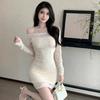 Large Size Slim Skirt Long Sleeve Dress Sexy Lace One-word Shoulder Premium Sense Slightly Fat Hip Bag Dress