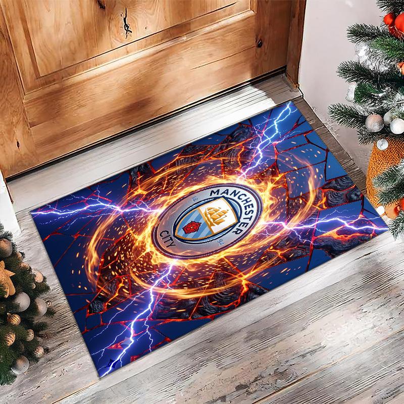 Manchester City Printed Flannel Area Rug Non Slip Soft Polyester Floor Carpet Indoor Decor Mat for Bedroom Living Room Sofa