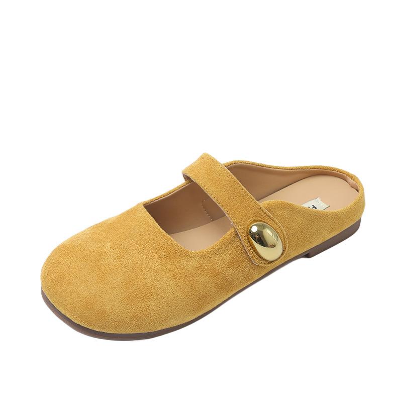 Baotou half slippers women's outer wear 2025 spring and summer new Velcro shallow mouth flat bottom versatile casual one-pedal women's shoes